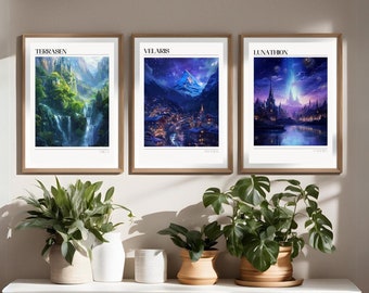 Maasverse Art Prints: Velaris, Terrasen, Lunathion (Digital Download)