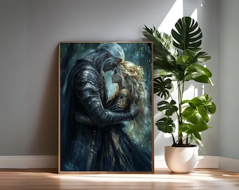 Aelin i Rowan – wydruk artystyczny: Romantyczna para na szklanym tronie (pobranie cyfrowe)