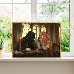 Feyre and Suriel Sipping Tea Art Print: Sarah J Maas ACOTAR Fanart (Digital Download)