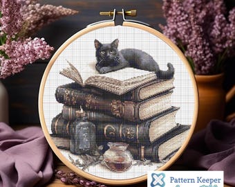Katzen und Bücher Kreuzstichmuster: Bücherliebhaber's Digitaler Download (Pattern keeper Kompatibel)