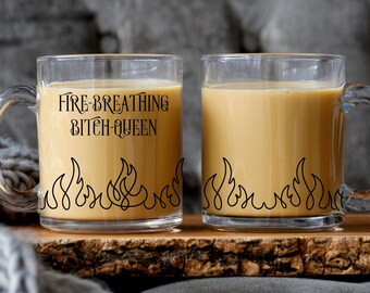 Fire-Breathing Bitch Queen Clear Mug, Throne of Glass Cup, Sarah J Maas Coffee Cup, TOG Tea cup, Book coffee cup, Reader gift