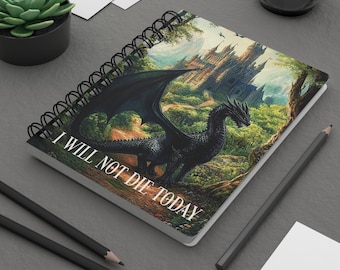 Cuaderno espiral de la cuarta ala, cita "No moriré hoy, amante de los dragones", diarios literarios para amantes de la fantasía, papelería romántica, regalo para lectores