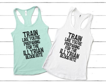 Entrena como si te estuvieras preparando para la camiseta sin mangas Illyrian Blood Rite Workout Racerback, la camiseta de gimnasio ACOTAR, el Booktok, la camiseta SJM Racerback y la camiseta Cassian