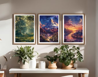Maasverse stadsgezicht kunstafdrukken: Velaris, Terrasen, Lunathion (digitale download)