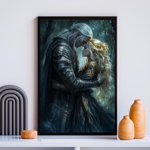 Lámina artística de Aelin y Rowan: Pareja romántica de Trono de Cristal (Descarga digital) imagen 2