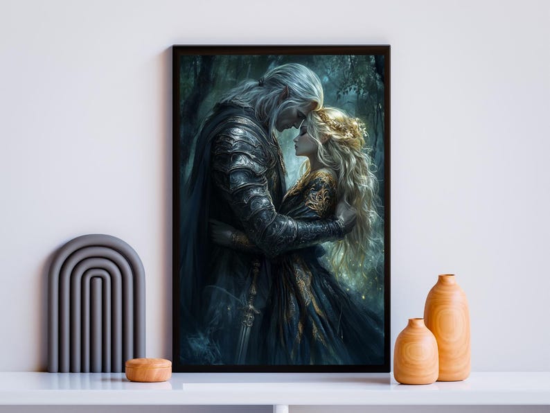 Lámina artística de Aelin y Rowan: Pareja romántica de Trono de Cristal (Descarga digital) imagen 2