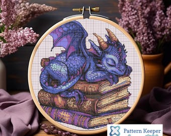 Book Dragon Cross Stitch Pattern: Fantasy Reader Design (PDF Pattern)