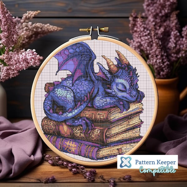 Book Dragon Cross Stitch Pattern: Fantasy Reader Design (PDF Pattern)