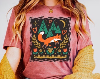 fox shirt, wildlife shirt, cute fox gift, red fox shirt, Scandinavian folk, cottagecore shirt, nature lover t-shirt, gift for fox lover