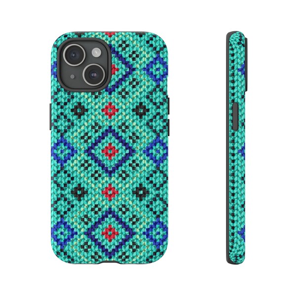 Faux Knit Geometric Case, Cute Turquoise Case, Diamond Design, Protective Cover, Samsung Case, Pixel Case, iPhone Case13, iPhone 14 Case