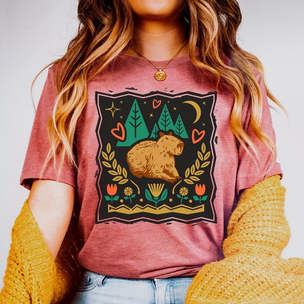 capybara shirt, capybara tee, folk capybara t shirt, capybara lover gift, animal lover tee, capybara lover, wildlife tshirt, cute capybara