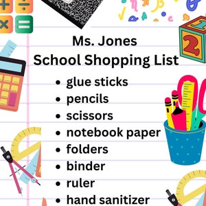 Customizable School Supply List • back to school • teachers • Moms • Dads • School supplies