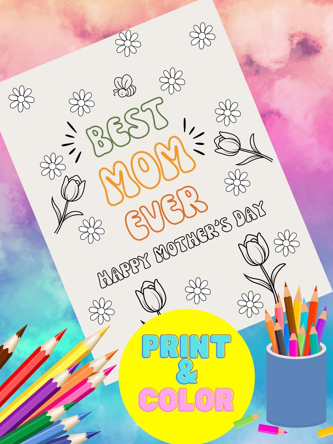 Best Mom Coloring Page Instant Download • Mothers Day • Mom • Gifts