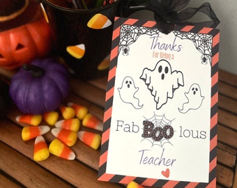 Say Thanks to a FabBOOlous Teacher for Halloween, Halloween gift tag for a teacher