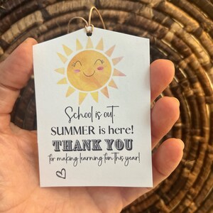 Summer Teacher Appreciation Gift Tag, Sunshine Thank You Tag, Instant Download, Schools Out, End of Year Favor Tag
