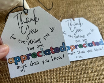 Thank You Gift Tags Printable, Teacher Appreciation, Nurse, Staff, Driver, Assistant, Team, Colleague, Instant Download