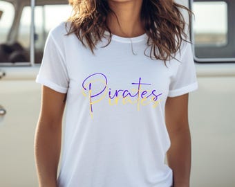 Pirates Short Sleeve T-Shirt | Purple and Gold | Women's Shirt | Gift for Her | Pirate Fan Shirt | Gift for Student |