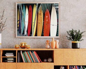 Surfboard Wall Art, Coastal Decor, Surf Photography, Surfboard Print, Tropical Landscape Instant Download