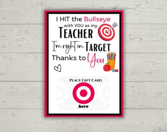 Printable Target Gift Card Holder, Teacher Thank You Card, Teacher Appreciation Card, Target Arrow Bullseye, End of Year Teacher Card