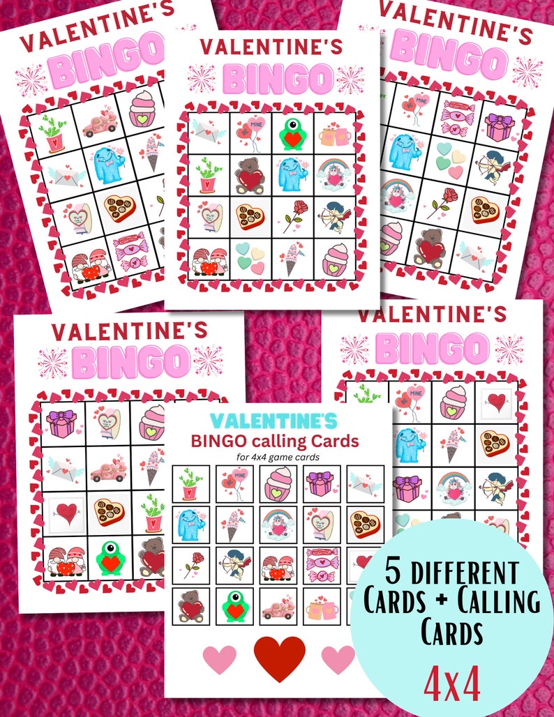 Valentine's Day BINGO/ 4x4 or 5x5 Game cards image 3