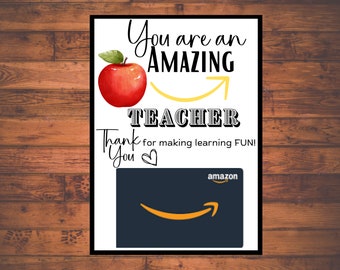 Instant Download Amazon Gift Card Holder, Teacher Appreciation Gift Card Tag, Teacher Thank You, End of the Year Gift for Amazing Teacher
