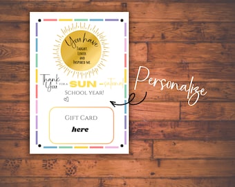Teacher Appreciation Gift Card, Gift for Teacher, Instant Download, Printable SUN-Sational end of year gift tag, Gift Ideas for a Teacher,