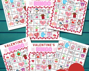 Tarjetas de juego BINGO/ 4x4 o 5x5 de San Valentín