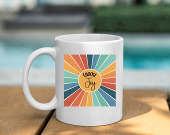 Choose Joy Inspirational Positive Vibes Mug, Black Ceramic, White Ceramic Mug, 11 oz size, Gift for a Friend, Yourself, or Loved One