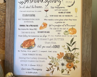 Thanksgiving Conversations Starters, Thanksgiving Decor, Holiday Cocktail Bar Decor, Thanksgiving Puns or Play on Words