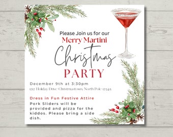 Christmas Martini Party invitation, Holiday invitation, Martini party invitation, EDITABLE Christmas Party invitation