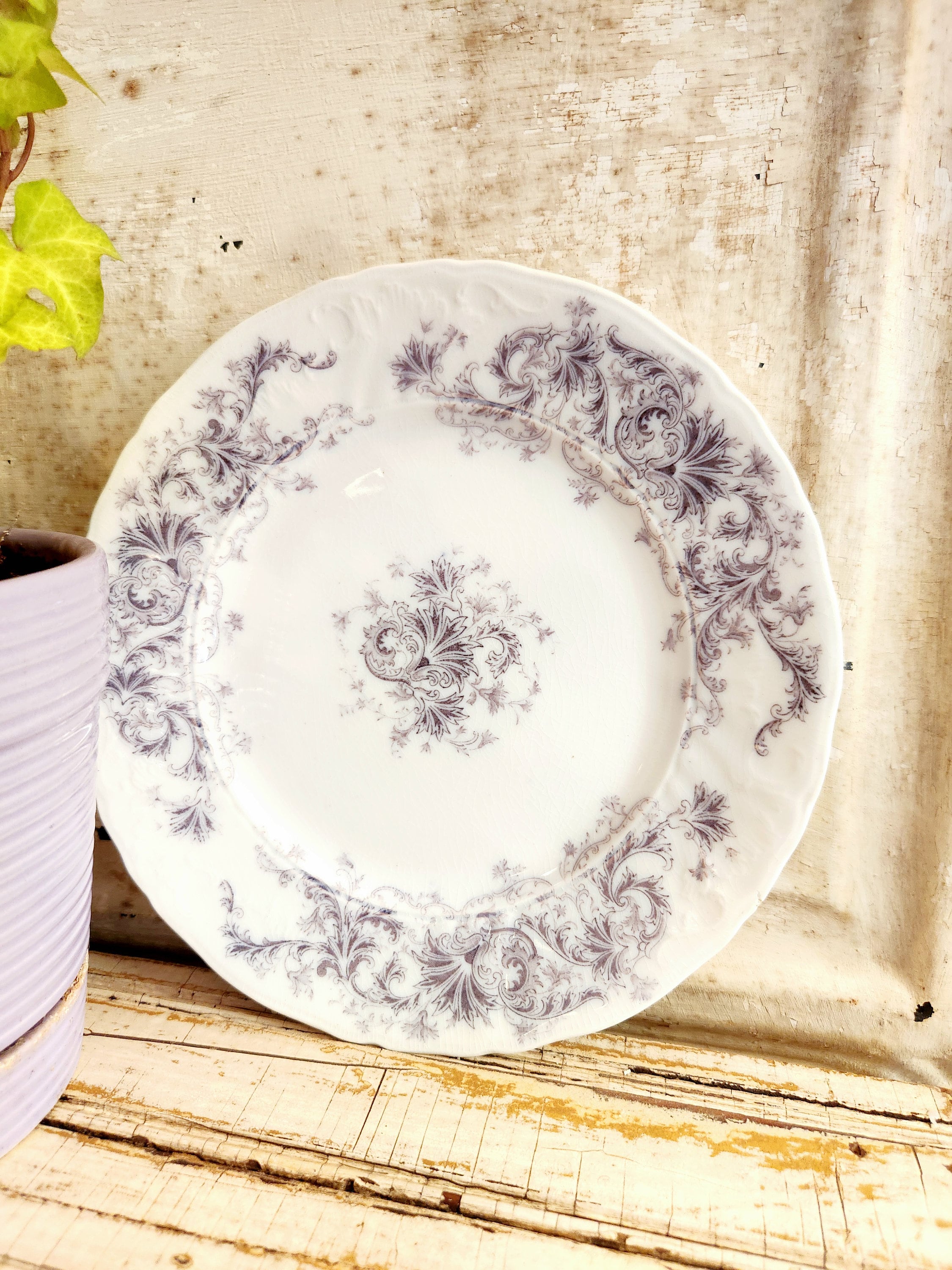 Johnson Brothers Waldorf Ironstone Plate - Purple Transferware, Scalloped Edge