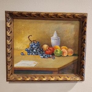 Artist Signed Oil Painting   Framed Gallery Wall Art    Vintage Still Life Fruit