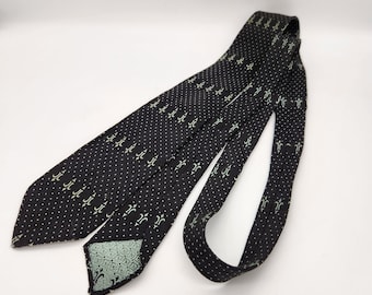 Vintage skinny necktie,  1950&#39;s, madmen MCM necktie, black and mint green