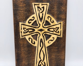 Vintage Hand Crafted Celtic Cross Plaque, Religious Wall Decor