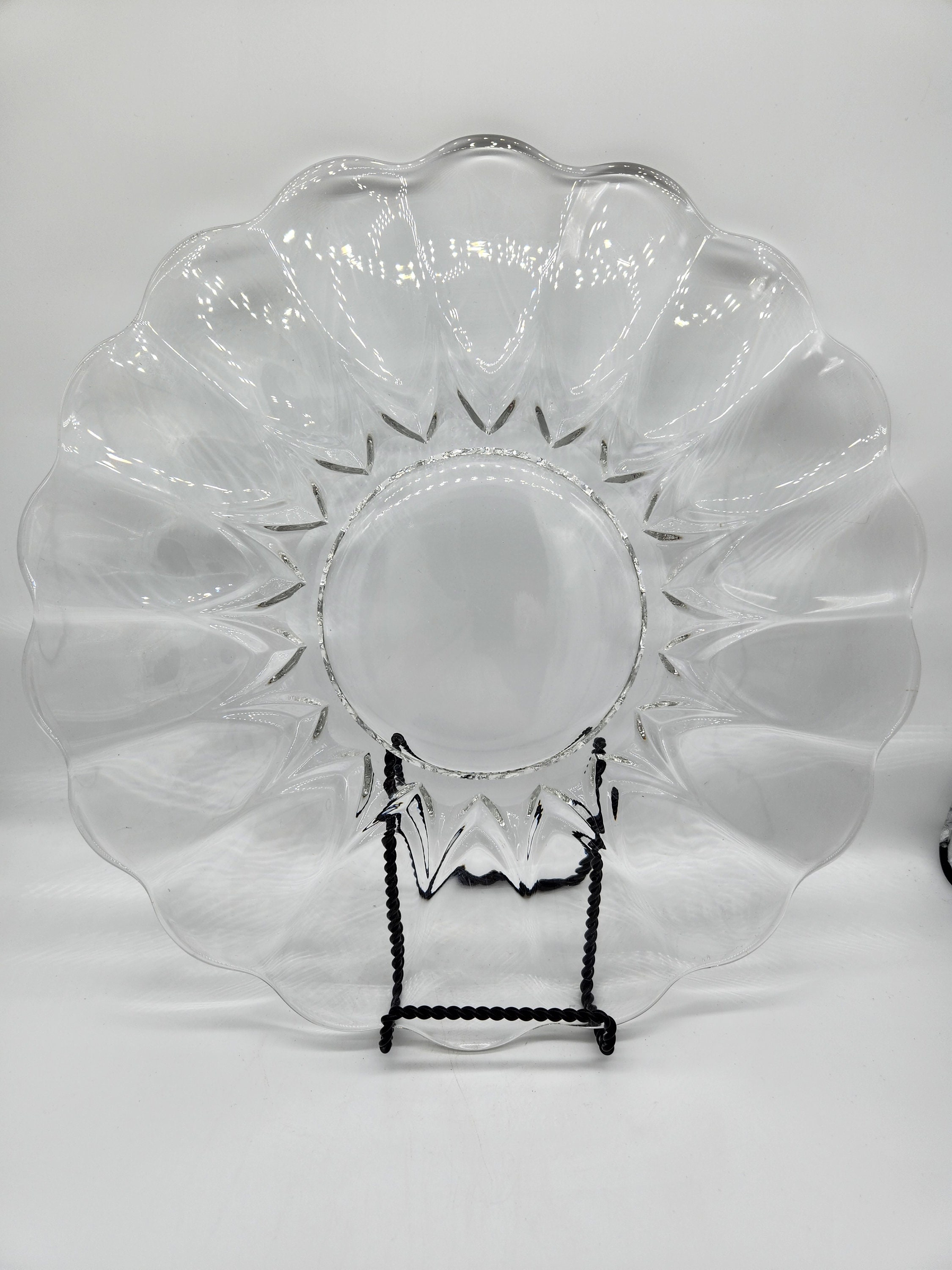 Vintage Large Glass Ruffled Fluted Edge Glass Serving Platter Etsy