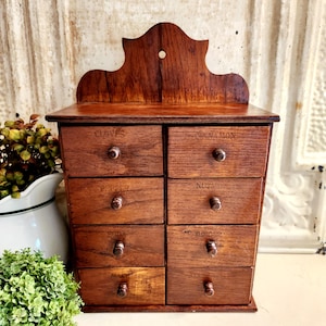 Primitive Wood Spice Cabinet I   Hanging or Tabletop   I  Farmhouse decor   I     Vintage Cupboard with Tiny Drawers  I   Apothecary