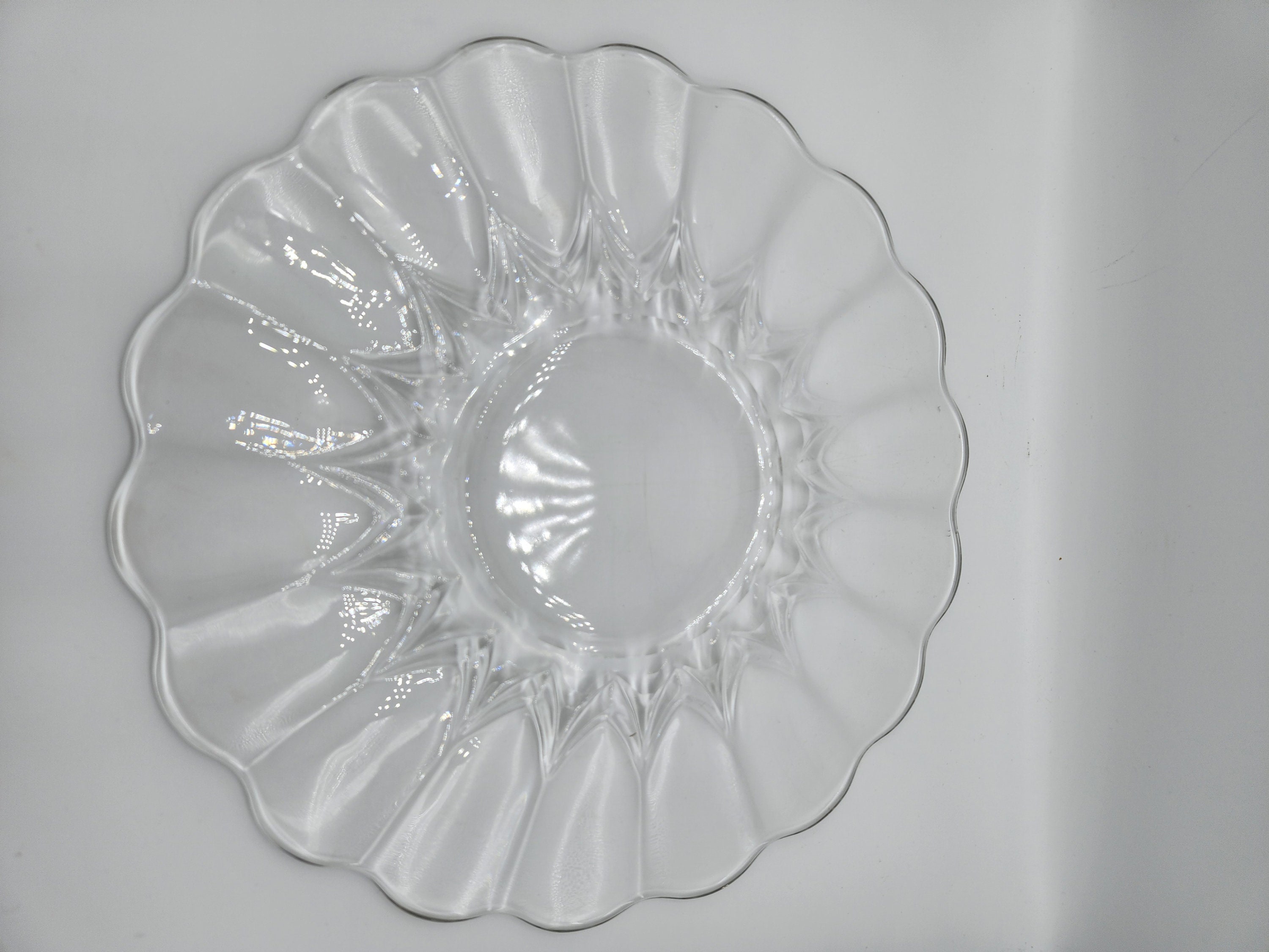 Vintage Large Glass Ruffled Fluted Edge Glass Serving Platter Etsy