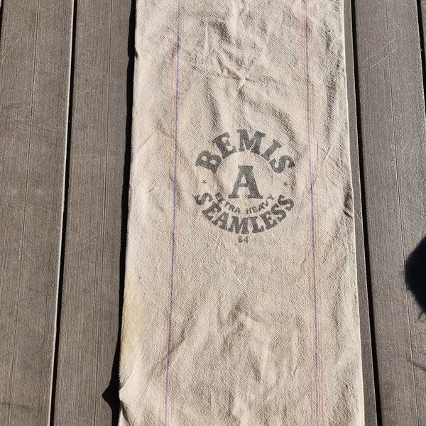 Antique Grain Sack   I    Bemis Feed Bag   I   Soft Thick Cotton   I    18.5 x 41.5 inches