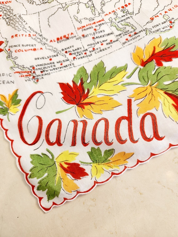 Vintage Canadian Hankie   I   1950s cotton handker