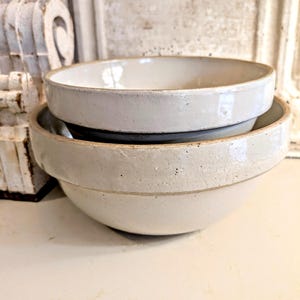 Antique 13&quot; Stoneware Bowl: Salt Glazed Farmhouse Decor