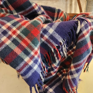 Vintage Plaid Wool Blanket   I   Wonderful Conditon   I    52&quot; X 66&quot;  I    Blue, Cream, Brick Red, and Emerald Green