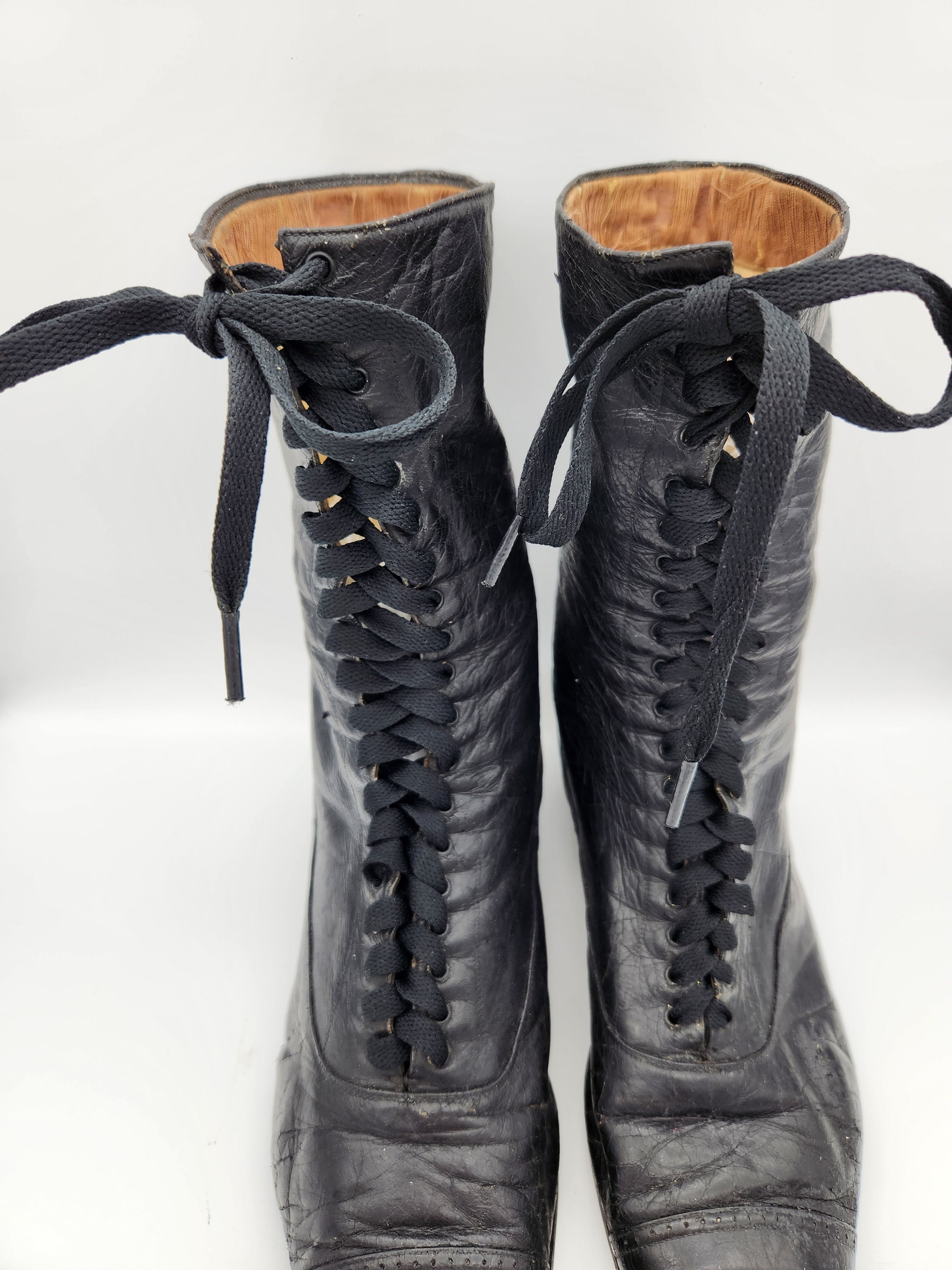 Antique Edwardian Victorian Black Leather Lace up Boots Circa - Etsy