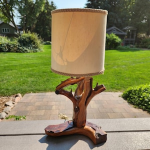 MCM Burl Wood Lamp and Shade  I   Works Great   I    One of a Kind