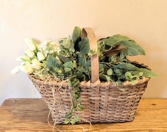 Large Antique Gathering Basket   I   Splint Oak Market Tote