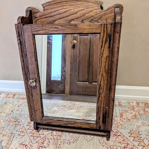 Large Antique Wood Cabinet I       Mirrored Medicine Cabinet   I   Vintage Cupboard   I    Solid Oak All Original