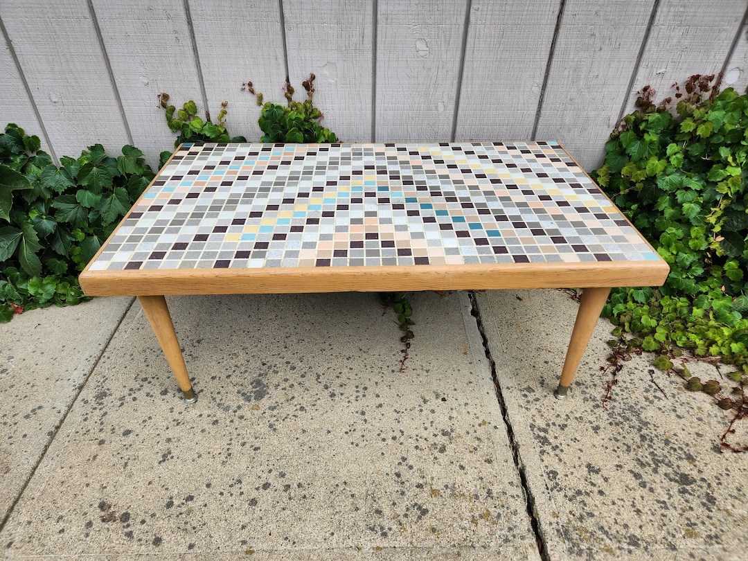 Mcm Tile Table Vintage MCM Mosaic Tile Coffee Table, Blonde Wood, Retro Kitsch - Etsy