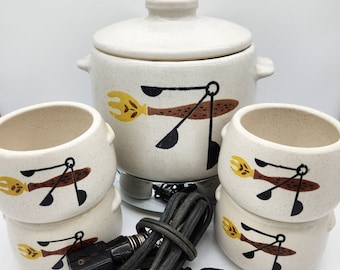 MCM West Bend fondueset, buffetpatio, bonenpan