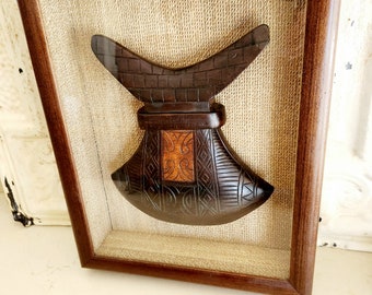 Vintage Shadow Box   I   Framed Asian Art Sculpture   I   Wood Block Carving
