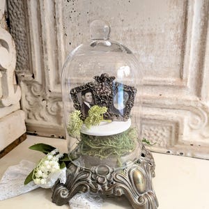 Vintage Gold Tone Lamp Base with Glass Cloche      Display Vignette