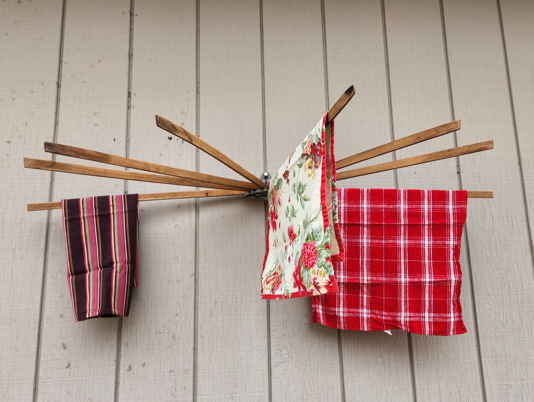 Vintage Wooden Wall Mounted, Hanging Drying Rack With Zinc Metal and ...